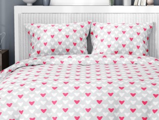 Bavlněné ložní povlečení - vzor 510 růžová srdce na šedém