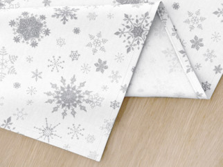 Exkluzivní vánoční bavlněné prostírání na stůl - vzor stříbrné vločky na bílém - sada 2ks
