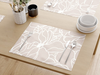 Prostírání na stůl 100% bavlněné plátno - bílé květy na světle béžovém - sada 2ks