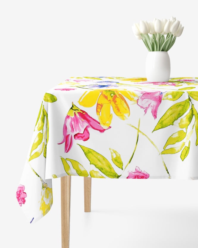 Hranatý ubrus 100% bavlněné plátno - akvarelové květy