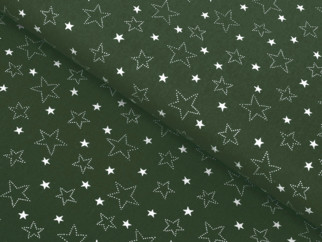 Bavlněné plátno SIMONA - vánoční vzor X-29 bílé hvězdičky na zeleném - metráž š. 150cm