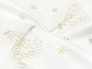 Kulatý teflonový ubrus - vzor zlaté vánoční stromečky a hvězdičky