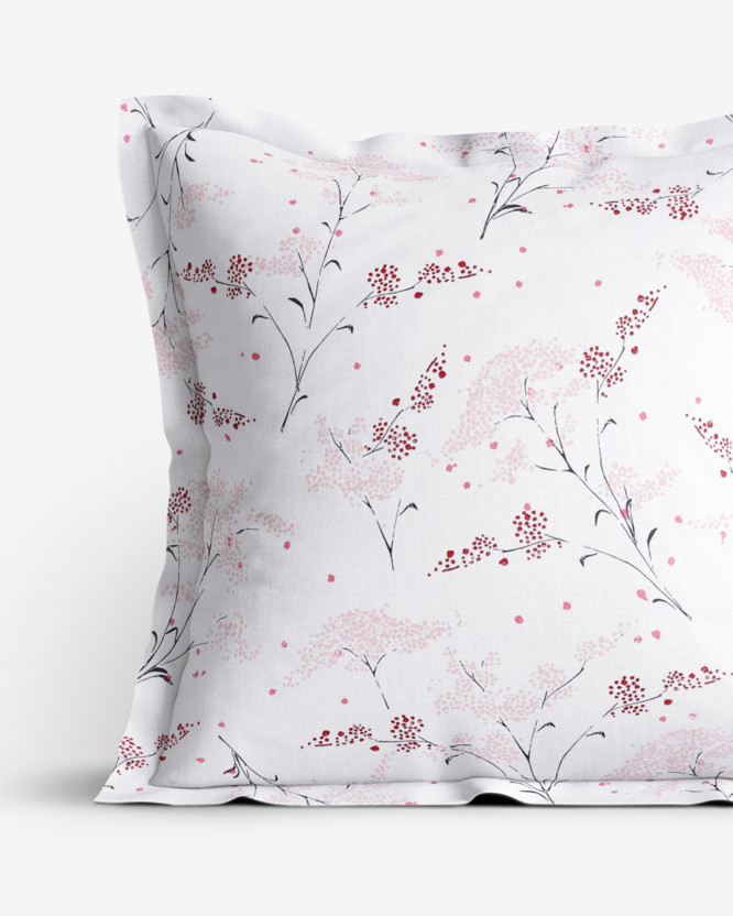 Bavlněný povlak na polštář s ozdobným lemem - japonské květy na bílém