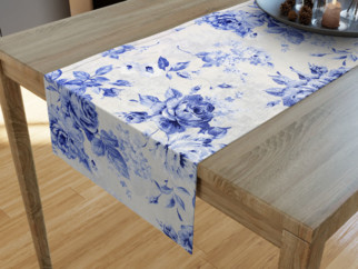 Dekorační běhoun na stůl LONETA - vzor velké modré růže
