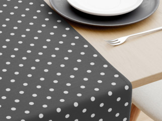 Dekorační běhoun na stůl LONETA - vzor bílé puntíky na tmavě šedém
