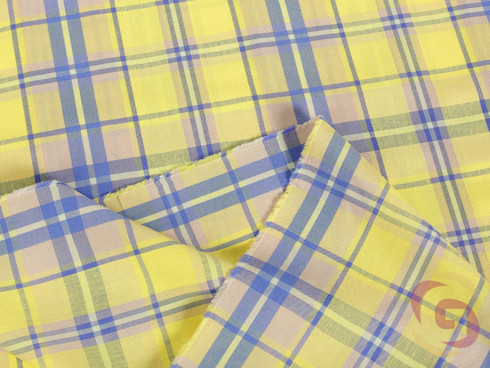 Bavlněná látka - vzor žluto-modré káro