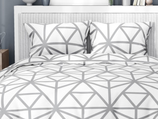 Bavlněné ložní povlečení Deluxe - vzor 1050 šedé geometrické tvary na bílém