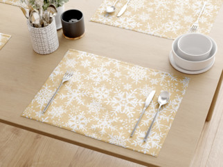 Vánoční bavlněné prostírání na stůl - vzor sněhové vločky na zlatém - sada 2ks