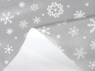 PVC ubrusovina s textilním podkladem - vánoční vzor sněhových vloček na šedém - metráž š. 140 cm
