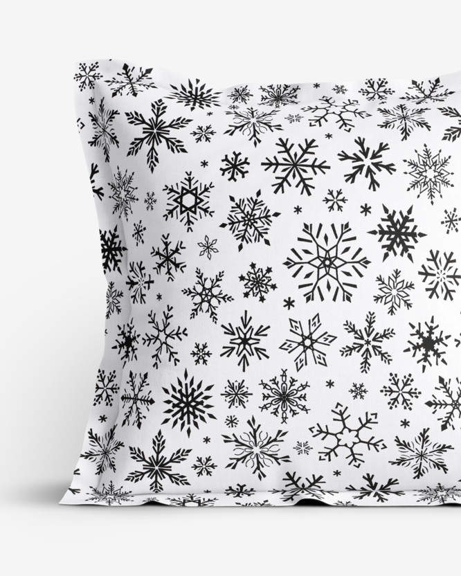 Vánoční bavlněný povlak na polštář s ozdobným lemem - sněhové vločky