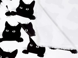 Zatemňovací závěs Blackout - BL-56 černé kočky na bílém - šíře 135cm