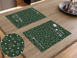 Vánoční bavlněné prostírání na stůl - vzor bílé hvězdičky na zeleném - 2ks
