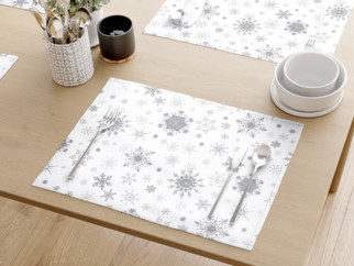 Vánoční prostírání na stůl 100% bavlněné plátno - třpytivé vločky na bílém - sada 2ks
