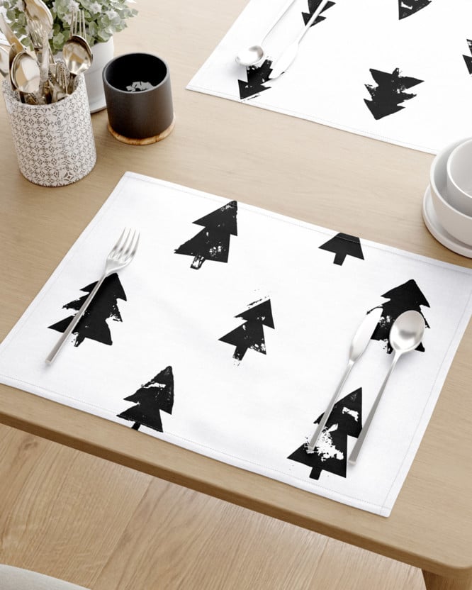 Vánoční prostírání na stůl 100% bavlněné plátno - černé stromečky na bílém - sada 2ks
