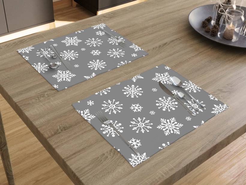 Vánoční prostírání na stůl 100% bavlněné plátno - vločky na šedém - sada 2ks