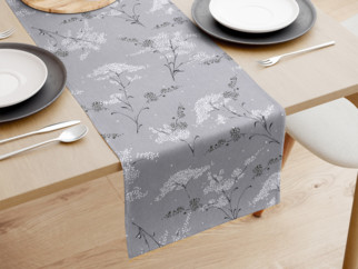Bavlněný běhoun na stůl - vzor japonské květy na šedém