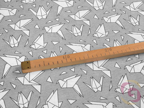 Dekorační látka vzor origami na šedém - detail 1