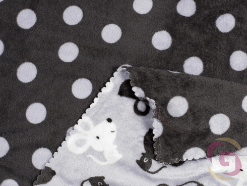 Kvalitní dětská deka z mikrovlákna - vzor myšky a puntíky na světle šedém