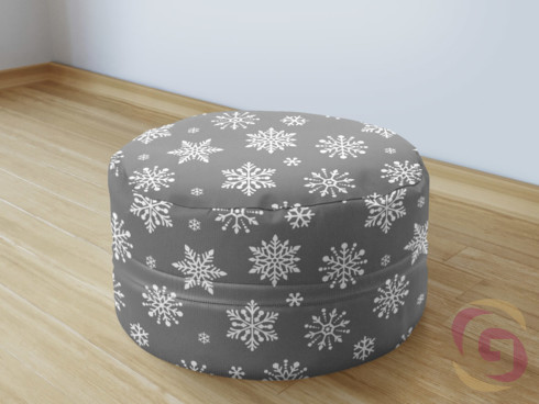 Vánoční bavlněný sedací bobek - vzor vločky na šedém