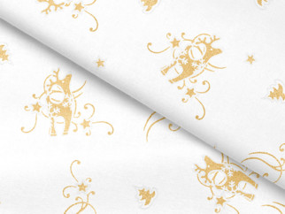 Teflonový ubrus - vzor zlatí vánoční sobi na bílém - OVÁLNÝ