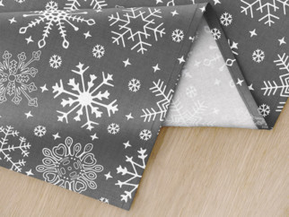 Vánoční bavlněný ubrus - vzor sněhové vločky na šedém - OVÁLNÝ