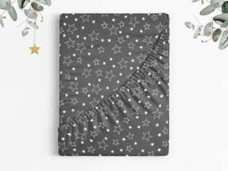 Vánoční bavlněné napínací prostěradlo - vzor bílé hvězdičky na šedém