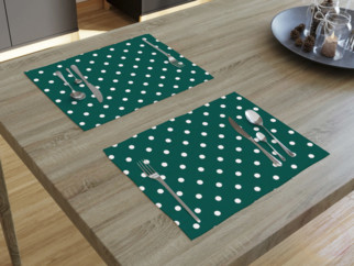 Prostírání na stůl LONETA - vzor bílé puntíky na tmavě zelené - sada 2ks