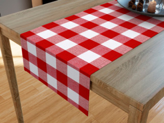 Bavlněný běhoun na stůl KANAFAS - vzor velké červeno-bílé kostky