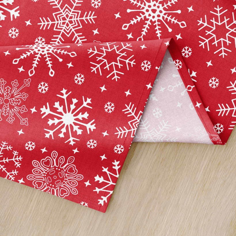 Vánoční prostírání na stůl 100% bavlna - sněhové vločky na červeném - sada 2ks