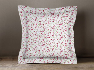 Bavlněný povlak na polštář s ozdobným lemem - vzor růžové malované květinky
