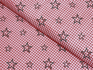 Bavlněné plátno SIMONA - vzor 861 hvězdičky na červeném káru - metráž š. 145cm