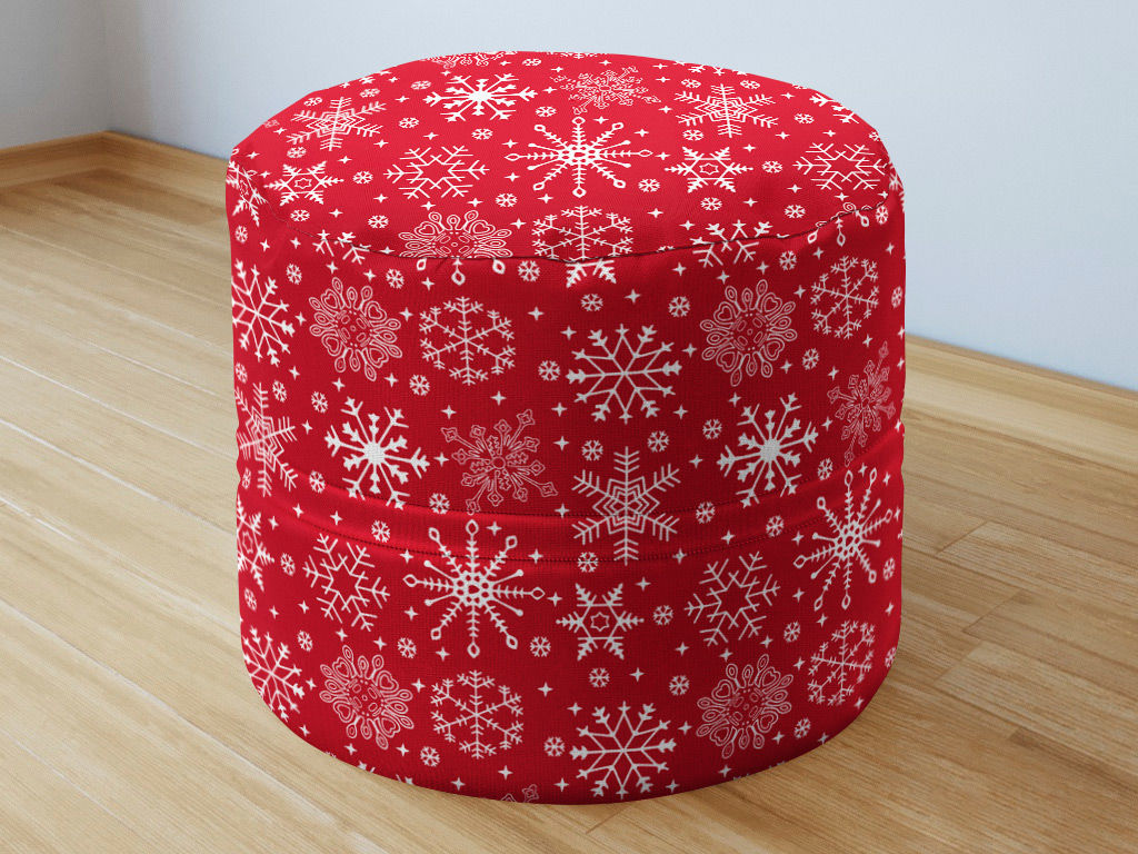 Bavlněný sedací bobek 50x40cm - sněhové vločky na červeném