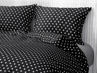 Bavlněné ložní povlečení - vzor 541 bílé hvězdičky na černém