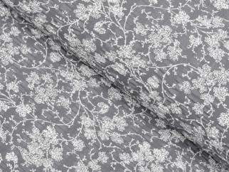 Bavlněný krep - vzor 942 popínavé květy na tmavě šedém - metráž š. 145cm