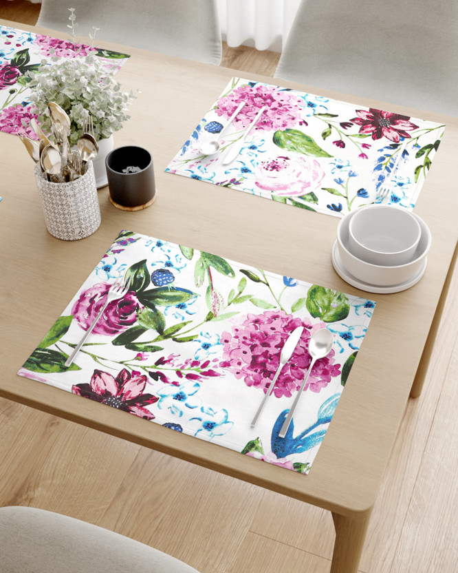 Prostírání na stůl 100% bavlněné plátno - motiv fialových hortenzií - sada 2ks