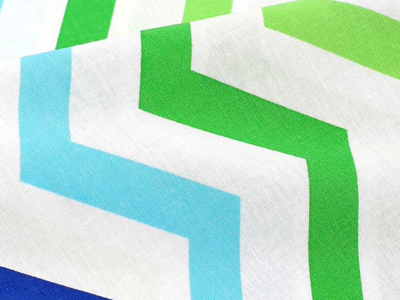 Bavlněné plátno - zelené a modré cik-cak proužky