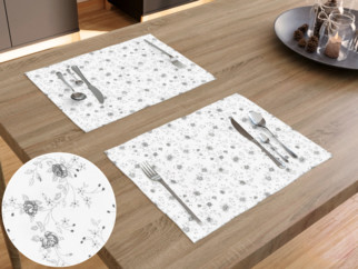 Bavlněné prostírání na stůl - vzor šedé růžičky na bílém - 2ks