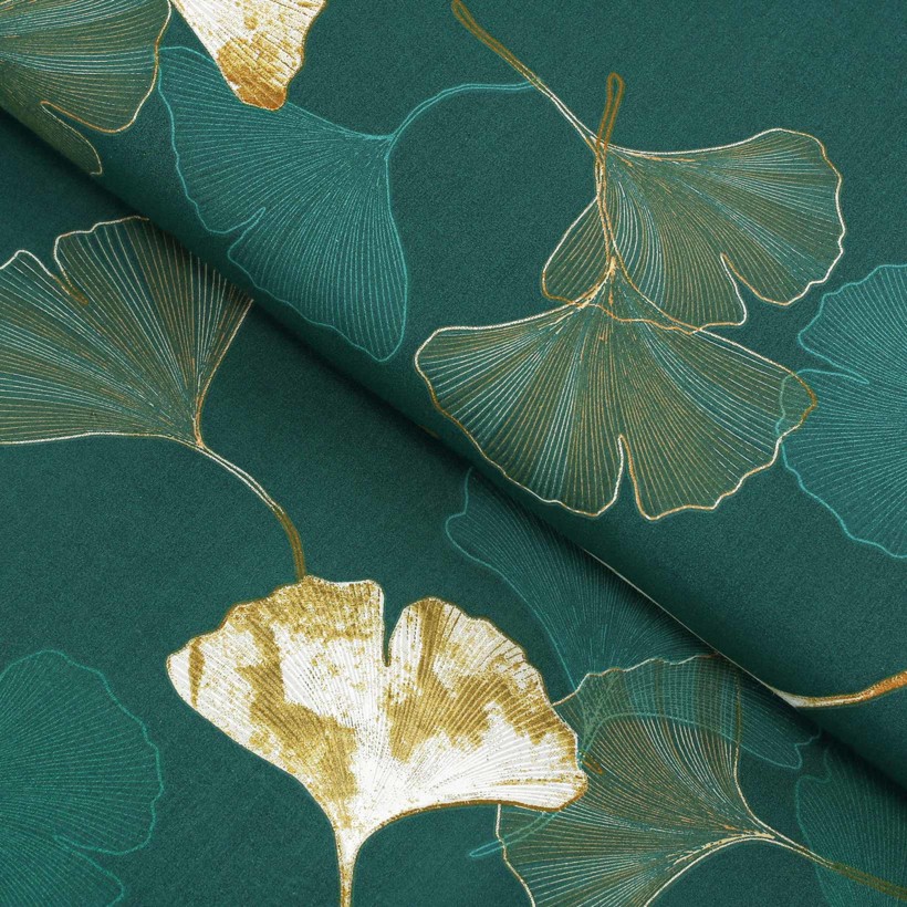 Bavlněné plátno - listy ginkgo na tmavě zeleném