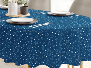 Oválný bavlněný ubrus - vzor bílé hvězdičky na modrém
