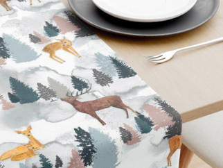 Vánoční dekorační běhoun na stůl - vzor malovaní jeleni a srnky