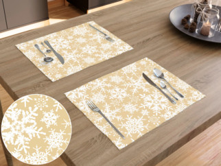 Vánoční bavlněné prostírání na stůl - vzor sněhové vločky na zlatém - sada 2ks