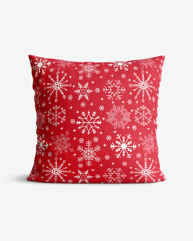 Vánoční bavlněný povlak na polštář - sněhové vločky na červeném