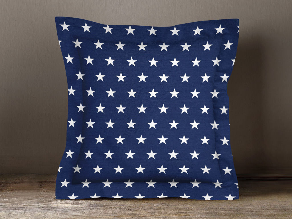 Bavlněný povlak na polštář s ozdobným lemem - bílé hvězdičky na tmavě modrém