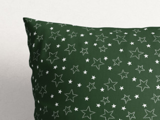 Vánoční bavlněný povlak na polštář - vzor bílé hvězdičky na zeleném