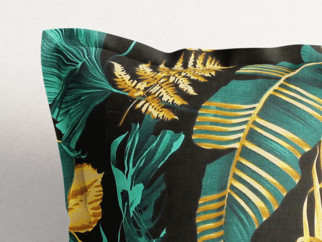 Bavlněný povlak na polštář s ozdobným lemem - palmové listy na černém