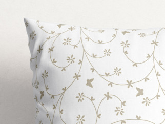 Bavlněný povlak na polštář - vzor zlatavě béžové kytičky a motýlci na bílém