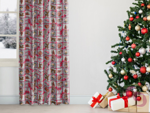 Vánoční závěs na míru LONETA - vzor Vánoce na šedém