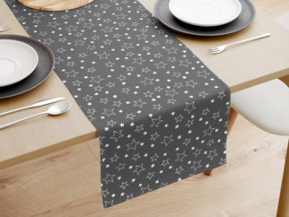 Bavlněný běhoun na stůl - vzor bílé hvězdičky na šedém