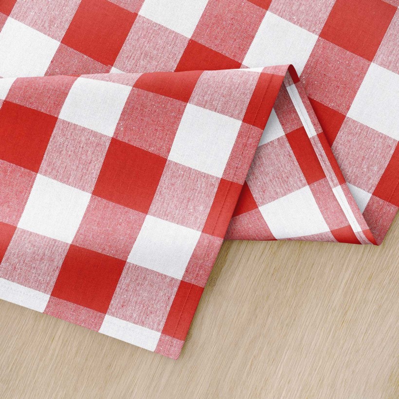 Běhoun na stůl 100% bavlna - velké červeno-bílé kostky