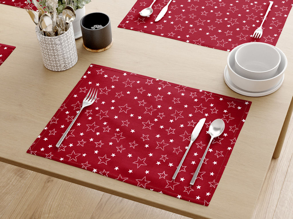 Prostírání na stůl 100% bavlněné plátno - bílé hvězdičky na červeném - sada 2ks